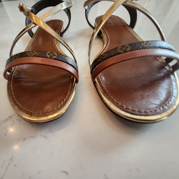 Louis Vuitton Gold Monogram Landscape Sandals, Authentic - Picture 5 of 13